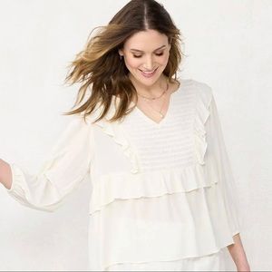 LC Lauren Conrad Ivory Breeze Smocked Flowy Ruffle Top